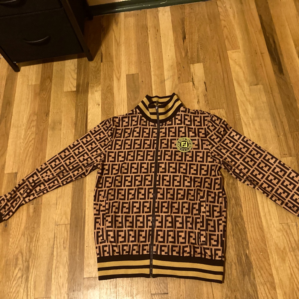 Classic Fendi Appliqué face sweater in brown and gold